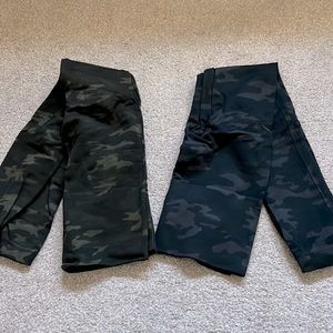 Two pairs of Spanx camo Look At Me Now seamless leggings - blue/grey and green